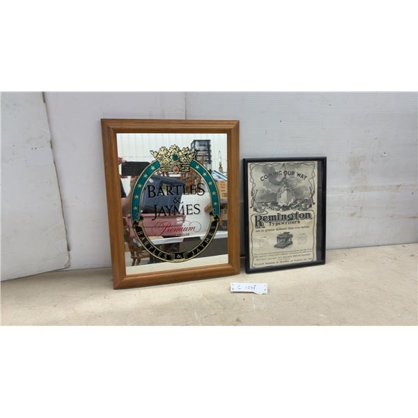 Bartles & Jaymes Premium Wine Cooler Mirror and Framed 1899 Remington Typewriters Advertisement