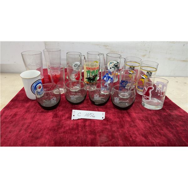 Collection of NFL Team Glass Mugs and Sports Drinking Glasses and More