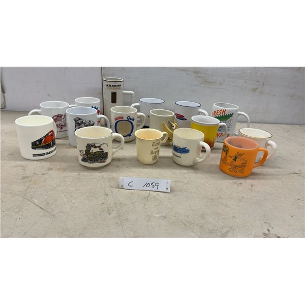 Collection of Vintage Advertising Mugs, Nestle Quik, CN Dash 8, Dubble Bubble, and More