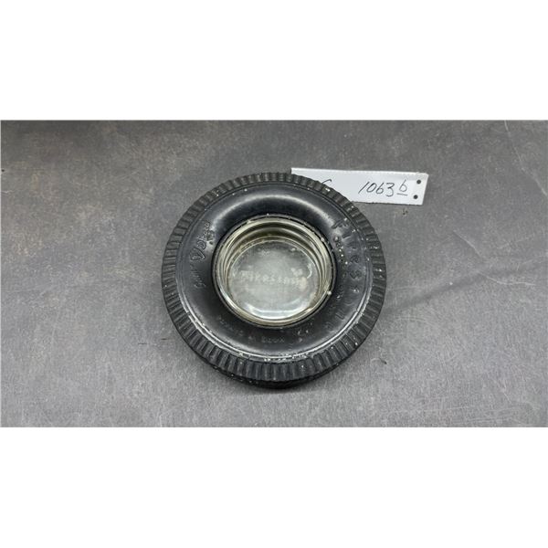 Firestone Deluxe Champion Gum-Dipped Tire Ashtray with Glass Insert, Made in Canada