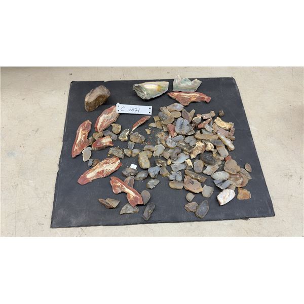Collection of Agate, Chalcedony, and Abalone Shell Specimens