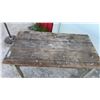 Image 2 : Vintage Distressed Wooden Utility Table with Plank Top and Tapered Leg, 30 x 29 x 52"