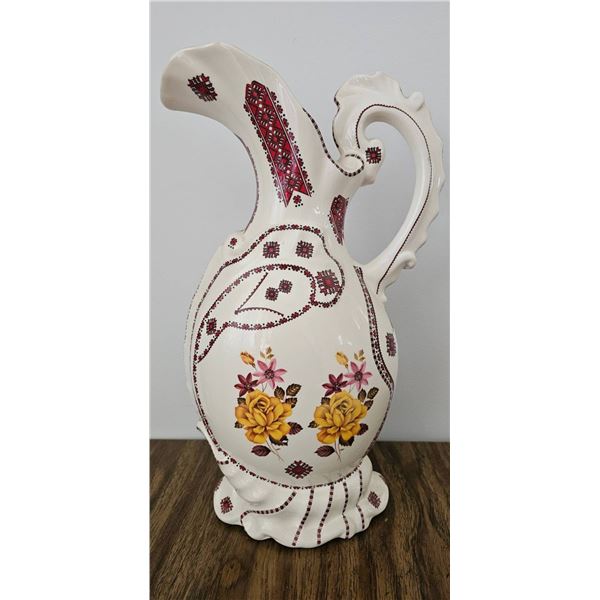 Decorative Ceramic Pitcher with Floral Motif by DMK Canada