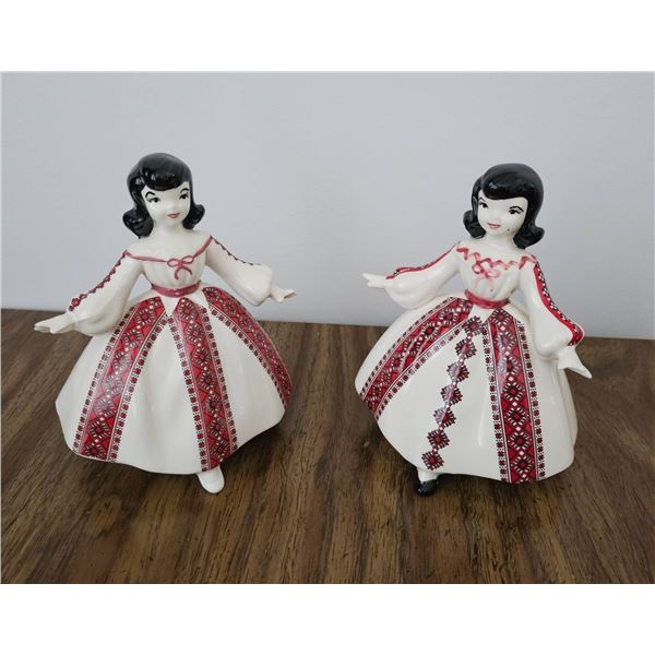 Two Porcelain Figurines with Embroidered-Style Dress Designs