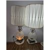 Image 1 : Cut Glass Table Lamps with Brass Accents and Pleated Shades