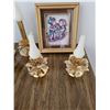 Image 2 : Decorative Items Including Figurines, Clock, Oil Lamp, and Wall Art