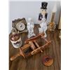 Image 3 : Decorative Items Including Figurines, Clock, Oil Lamp, and Wall Art