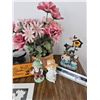 Image 3 : Decorative Items Including Figurines, Floral Arrangement, and Wooden Plaque
