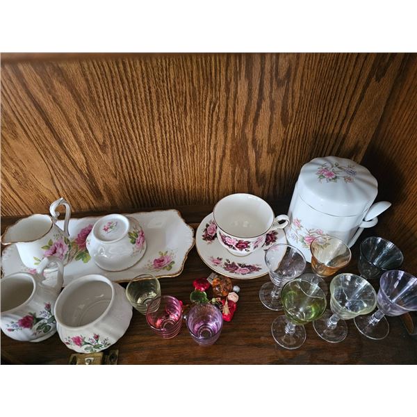 Fine Bone China Teacups, Saucers, and Glassware With Floral Designs