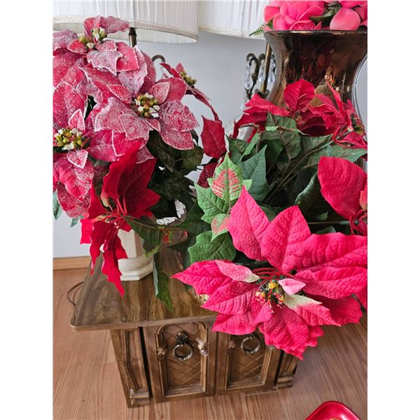 Artificial Poinsettia Floral Arrangements with Decorative Bronze Vase