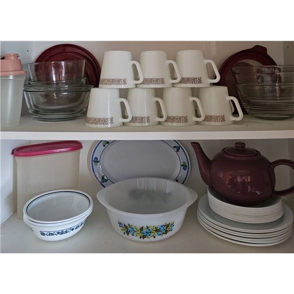 Kitchenware Set Featuring Cups, Plates, Bowls, and Teapot