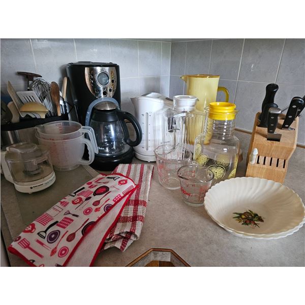 Kitchenware Lot Featuring Small Appliances, Utensils, and Accessories