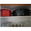 Image 4 : Glassware, Red Storage Container, and Black Roaster Pan