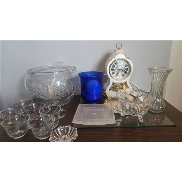 Glassware and Decorative Mantel Clock
