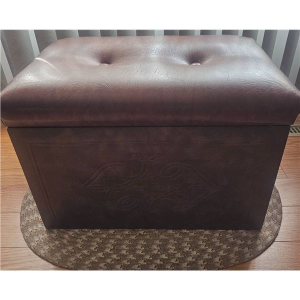 Brown Faux-Leather Storage Ottoman with Button Tufted Lid