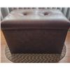 Image 1 : Brown Faux-Leather Storage Ottoman with Button Tufted Lid
