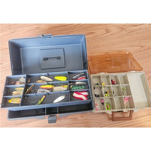 Two Tackle Boxes with Assorted Fishing Lures and Accessories