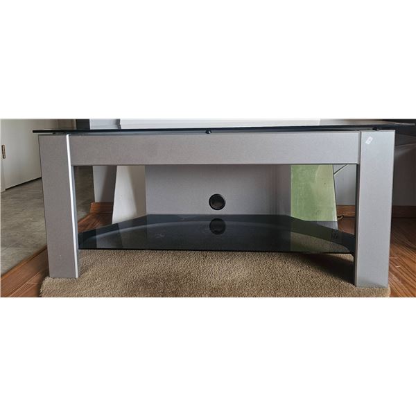 Modern Glass and Metal TV Stand with Storage Features