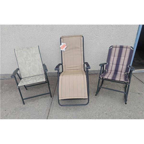 Three Lafuma-Style Outdoor Lounge Chairs