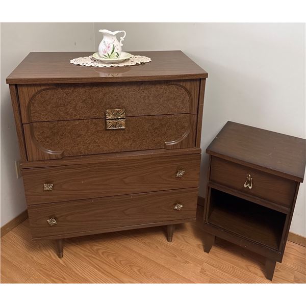 Mid-Century Wooden Chest of Drawers with Matching Nightstand