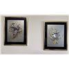 Image 1 : Two Framed Bird-Themed Embroidered Artworks with Metallic Backgrounds