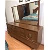 Image 2 : Mid-Century Wood Dresser with Mirror and Decorative Elements