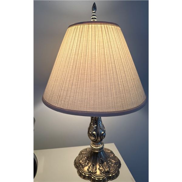 Metal Table Lamp with Ornate Base and Fabric Shade