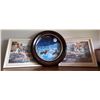 Image 1 : Three Artworks Including Round Wildlife Plate and Cottage Landscape Prints