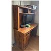 Image 5 : Wooden Desk with Hutch, Computer, Printer, and Fan