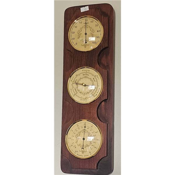 Wooden Wall-Mounted Weather Station with Gold-Tone Dials