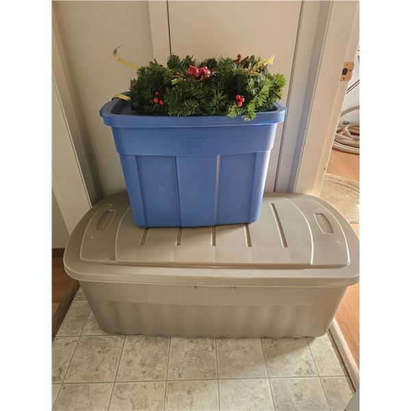 Mystery Christmas Box with Decorations in Two Plastic Storage Containers