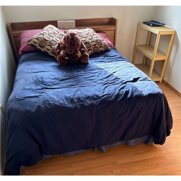 Wooden Full Bed Set with Mattress and Highboy Chest of Drawers