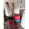 Image 2 : Two White Barrels, Yard Tools, Extension Cords, and Storage Items