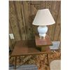 Image 1 : Wooden Tiered Side Table with White Ceramic Lamp
