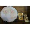 Image 1 : Floral Decorative Plate with Acrylic Award and Figurine