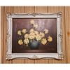 Image 1 : Floral Oil Painting on Canvas with Ornate Wooden Frame