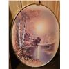 Image 3 : Framed Floral Print, Oval Autumn Scene, and Pink Table Lamp