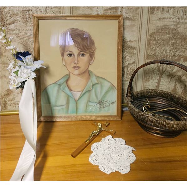 Framed Portrait Artwork of a Woman With Wooden Frame