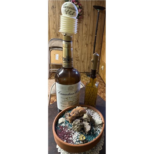 Canadian Club Bottle Lamp with Decorative Table Display