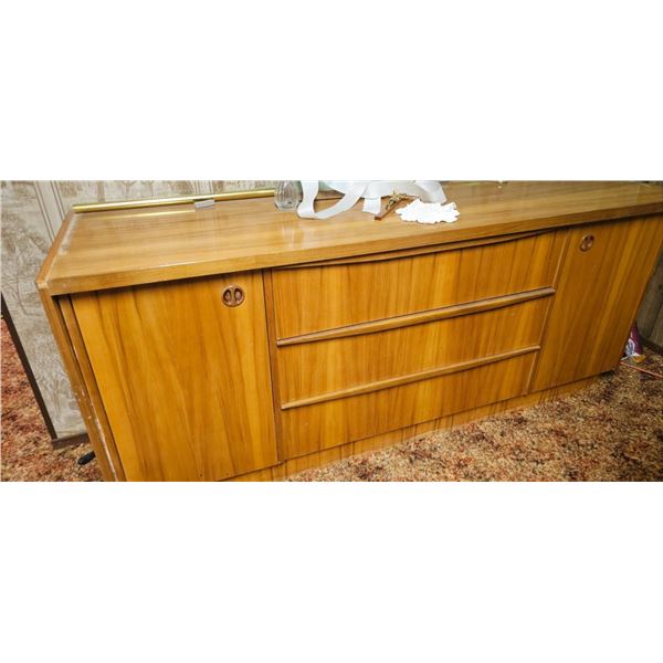 Mid-Century Modern Wooden Credenza With Sliding Doors and Drawers