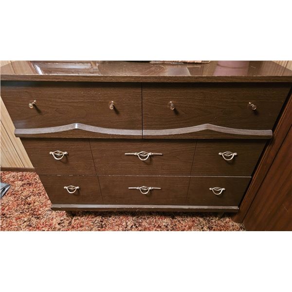 Mid-Century Wooden Dresser With Six Drawers and Metal Hardware