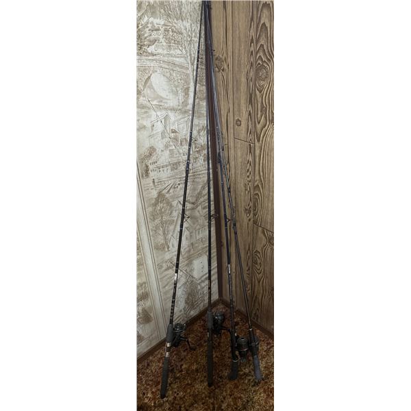 Three Spinning Fishing Rods With Reels