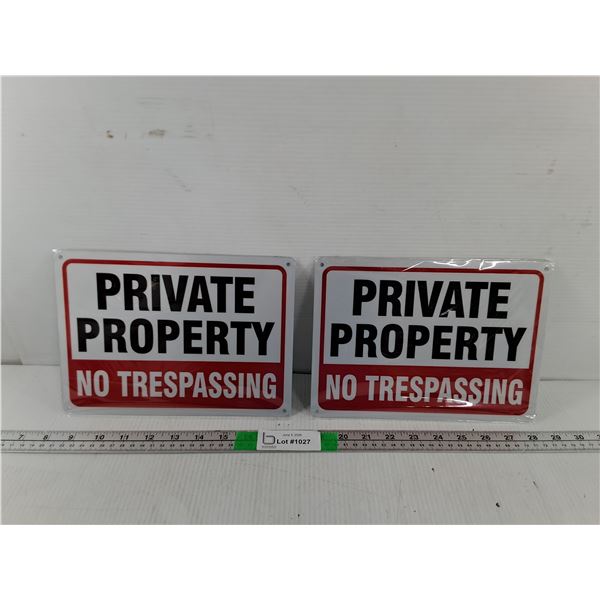 (2) No Trespassing Metal Signs 9.75" x 7"