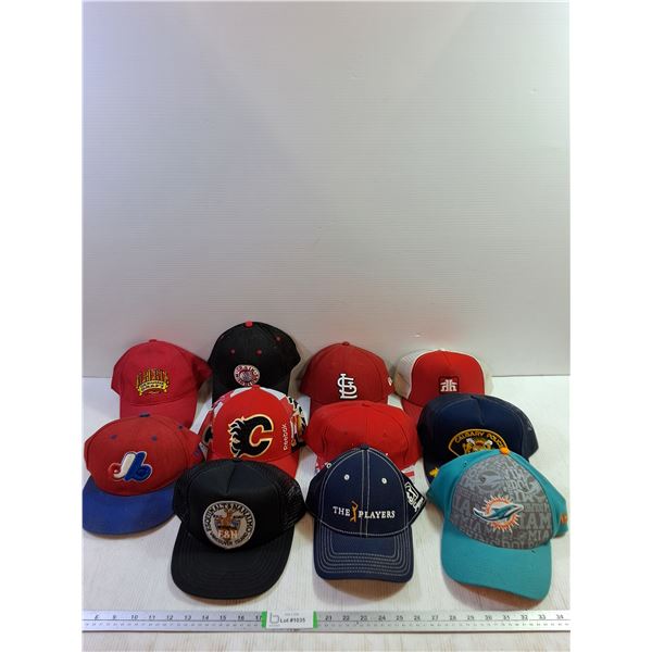(11) Mostly Sport Team Themed Caps