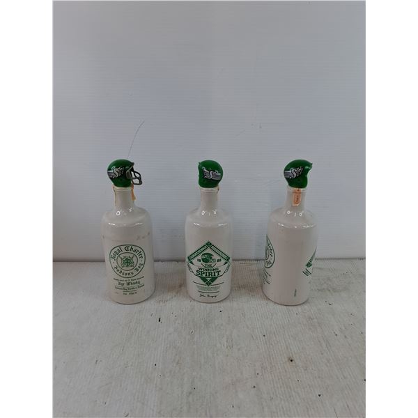 (3) Empty Roughrider Royal Charter Rye Whisky Whiskey Bottles