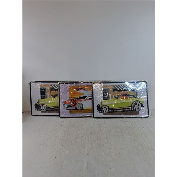 (3) Metal Signs of Cars As-Is