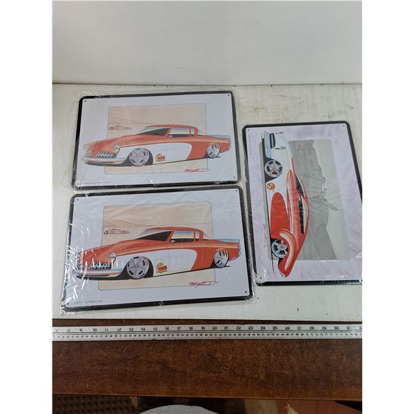(3) Metal Signs of Cars As-Is