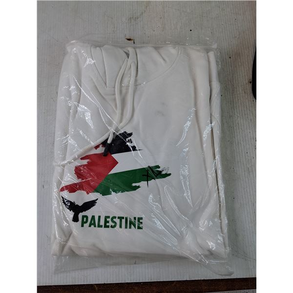 (1) XL White Palestine Hoodie, (1) L White Hoodie, (1) M Black Palestine Hoodie