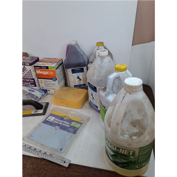 (5) Cleaner Jugs, Grout, Mortar, Untested Tile Cutter Blade,  Misc, Cannot Ship