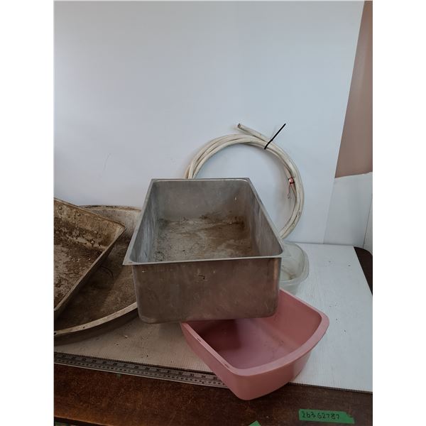 (2) Metal Trays, (2) Plastic Trays, (1) Large Metal Bowl, (1) Cut Electrical Cord Untested, Cannot S